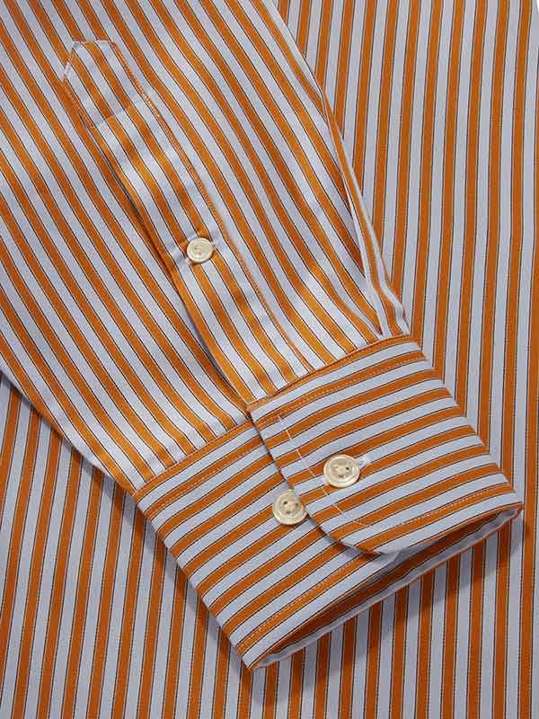 Chianti Ochre Striped Full Sleeve Single Cuff Classic Fit Semi Formal Dark Cotton Shirt