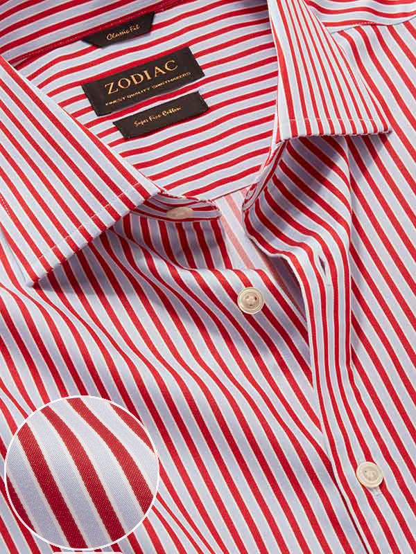 Chianti Red Striped Full Sleeve Single Cuff Classic Fit Semi Formal Dark Cotton Shirt