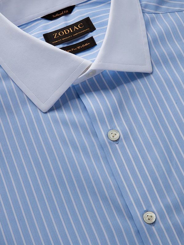 Cricoli Sky Striped Full Sleeve Double Cuff Tailored Fit Classic Formal Cotton Shirt