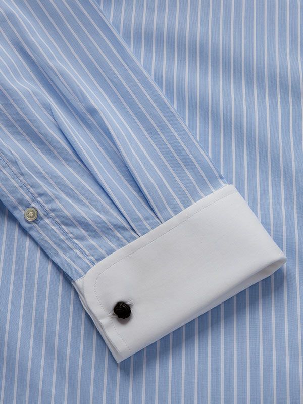Cricoli Sky Striped Full Sleeve Double Cuff Tailored Fit Classic Formal Cotton Shirt