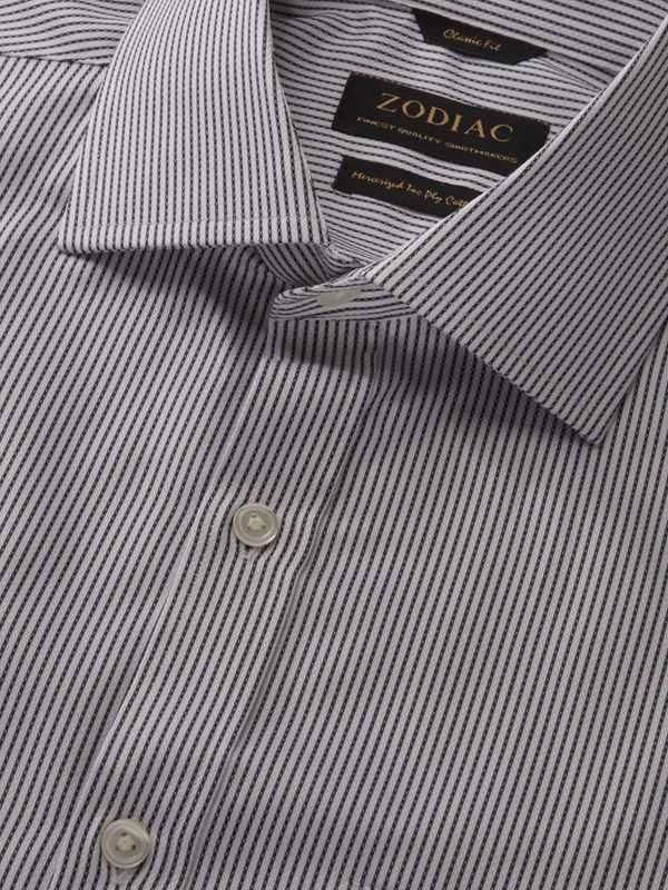 Da Vinci Black & White Striped Full sleeve single cuff Classic Fit Classic Formal Cotton Shirt