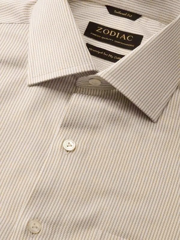 Da Vinci Beige Striped Full sleeve single cuff Tailored Fit Classic Formal Cotton Shirt