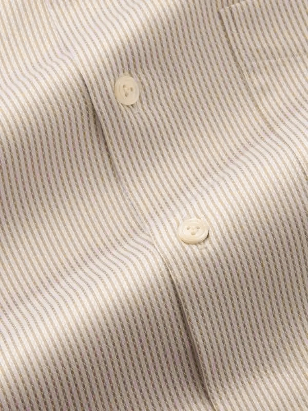 Da Vinci Beige Striped Full sleeve single cuff Tailored Fit Classic Formal Cotton Shirt