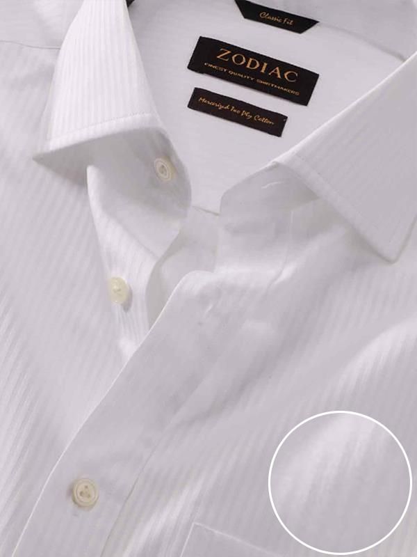 Da Vinci White Striped Full sleeve single cuff Classic Fit Classic Formal Cotton Shirt