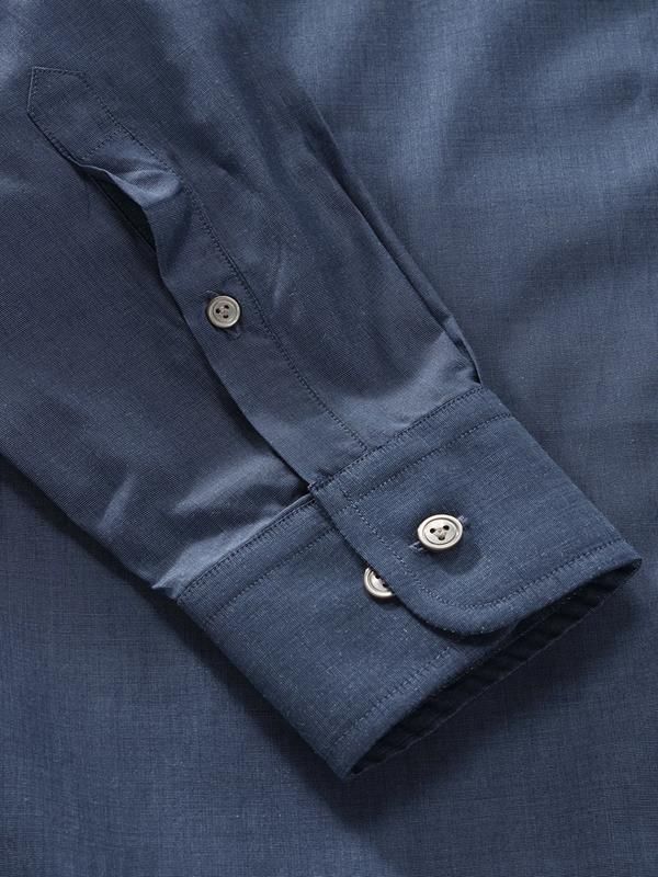 Fil A Fil Navy Solid Full sleeve single cuff Tailored Fit Semi Formal Dark Cotton Shirt