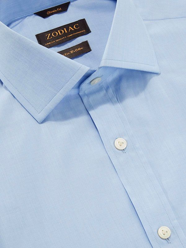 Fil A Fil Sky Solid Half Sleeve Classic Fit Classic Formal Point Collar Cotton Shirt