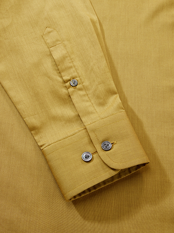 Fine Twill Ochre Solid Full Sleeve Single Cuff Tailored Fit Semi Formal Cotton Shirt