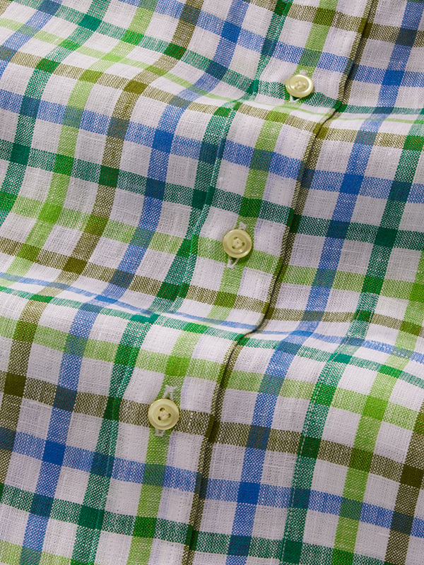 Buy Positano Green Check Half Sleeve Classic Fit Semi Formal Linen ...