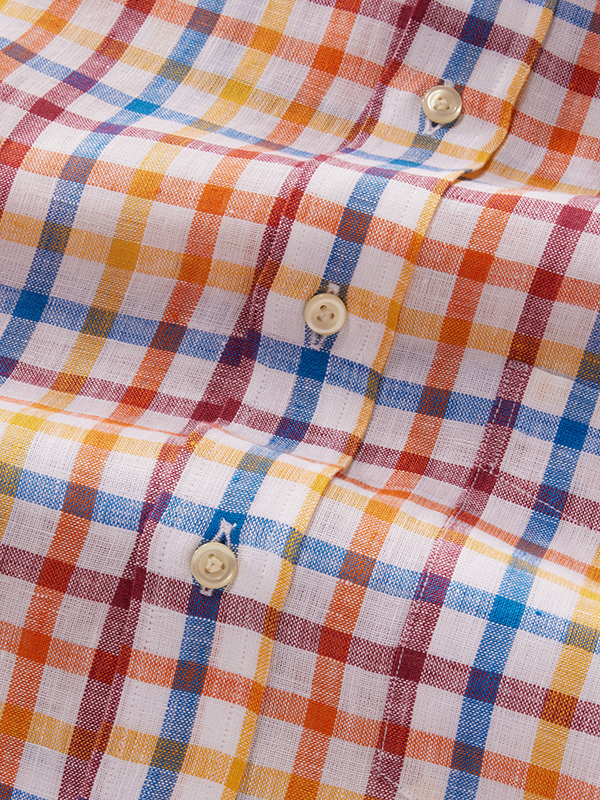 Positano Orange Check Half Sleeve Classic Fit Semi Formal Linen Shirt