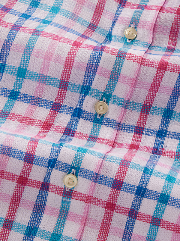 Buy Positano Pink Check Half Sleeve Classic Fit Semi Formal Linen Shirt ...