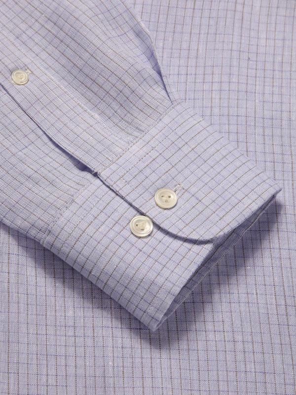 Positano Lilac Check Full sleeve single cuff Classic Fit Semi Formal Point collar Linen Shirt