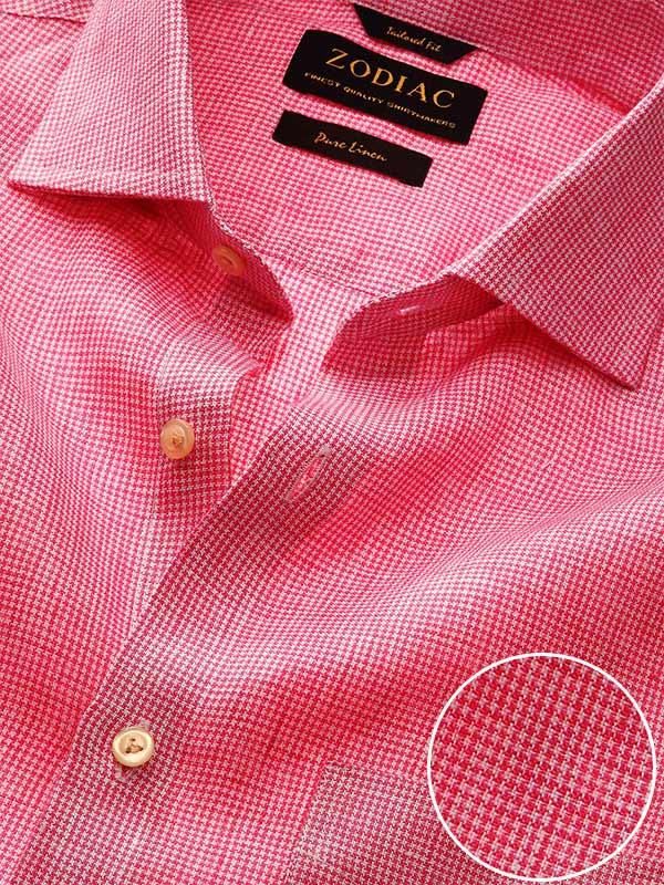 Positano Pink Check Full sleeve single cuff Classic Fit Semi Formal Linen Shirt