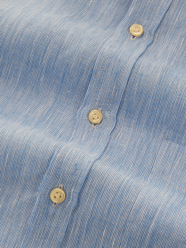 Fil A Fil Blue Solid Full Sleeve Single Cuff Classic Fit Semi Formal Linen Shirt