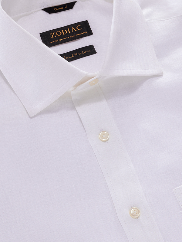 Positano White Solid Half Sleeve Classic Fit Semi Formal Linen Shirt