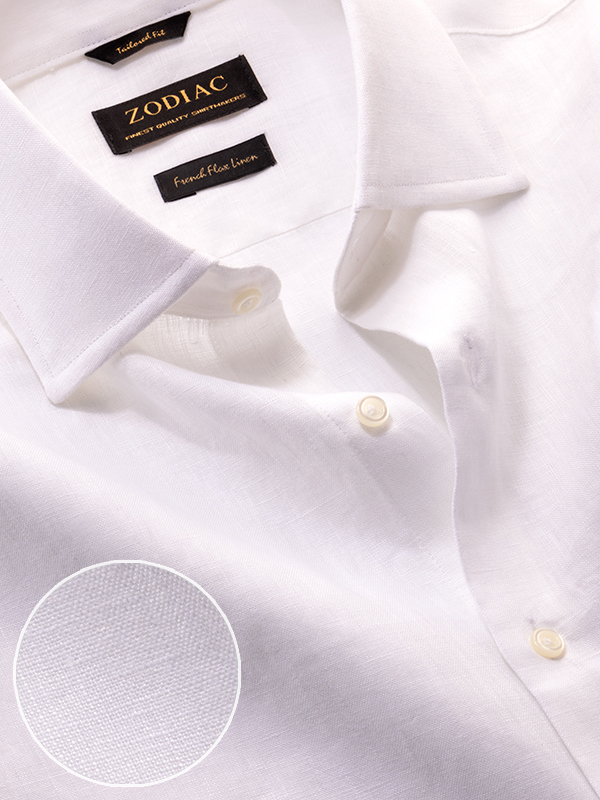 Positano White Solid Half Sleeve Tailored Fit Semi Formal Linen Shirt
