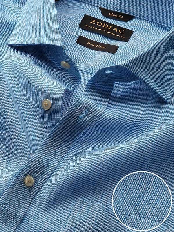 Fil A Fil Turquoise Solid Full sleeve single cuff Classic Fit Semi Formal Linen Shirt