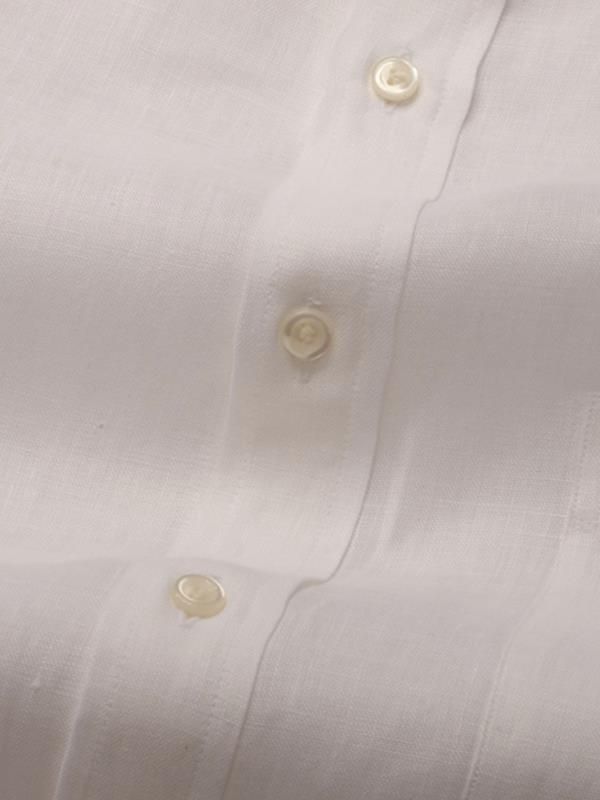 Positano White Solid Full sleeve single cuff Classic Fit Semi Formal Linen Shirt