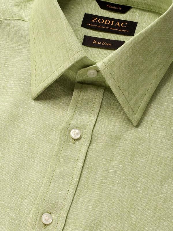 Positano Green Solid Full sleeve single cuff Classic Fit Semi Formal Linen Shirt