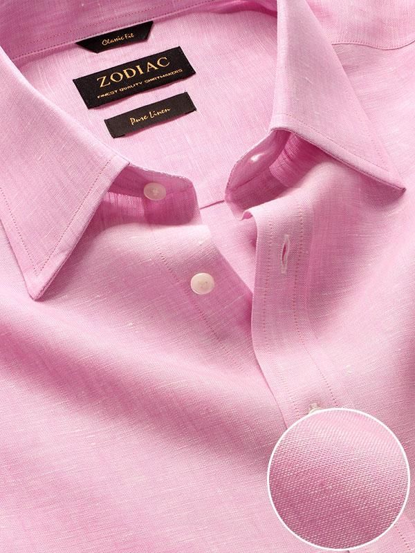 Positano Pink Solid Full sleeve single cuff Classic Fit Semi Formal Linen Shirt