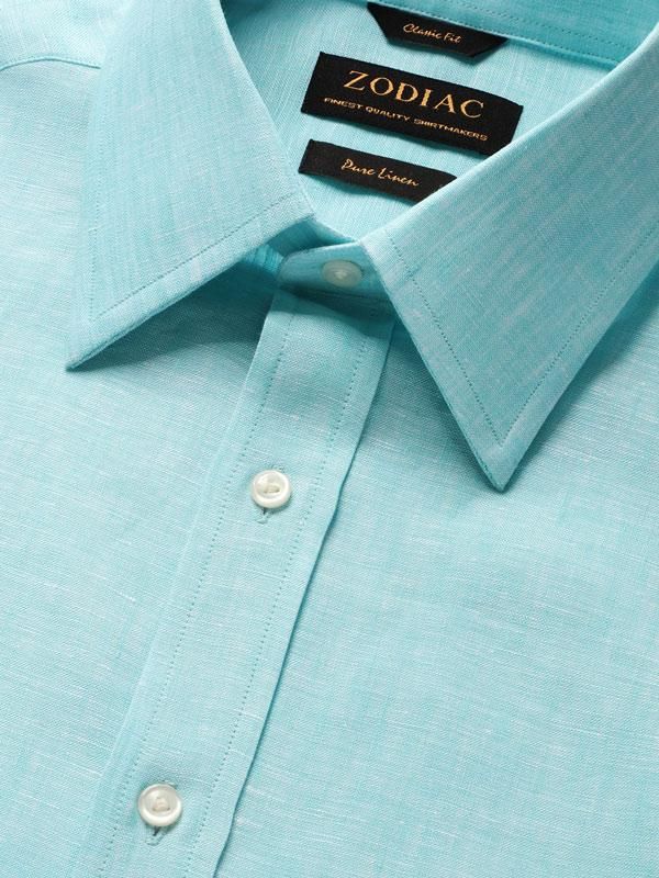 Positano Turquoise Solid Half sleeve Classic Fit Semi Formal Linen Shirt