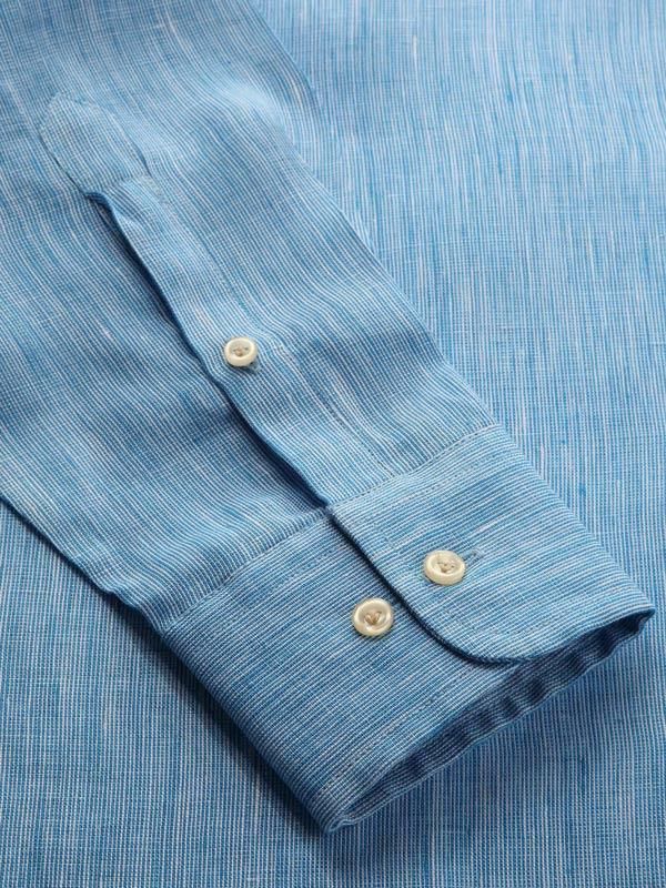 Fil A Fil Turquoise Solid Full sleeve single cuff Tailored Fit Semi Formal Linen Shirt