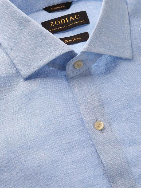 Positano Sky Solid Full sleeve single cuff Tailored Fit Semi Formal Linen Shirt