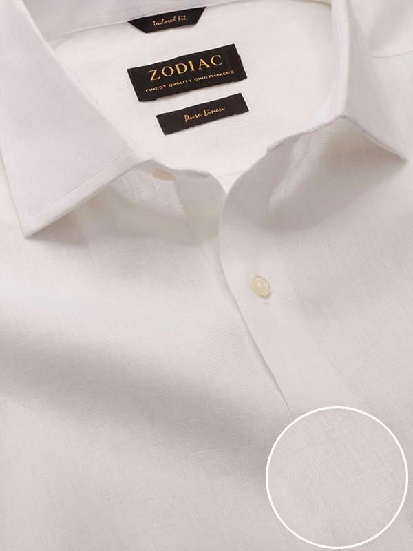 Positano White Solid Full sleeve single cuff Tailored Fit Semi Formal Linen Shirt