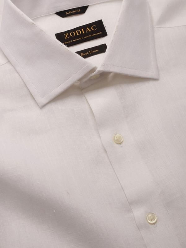 Positano White Solid Full sleeve single cuff Tailored Fit Semi Formal Cut away collar Linen Shirt