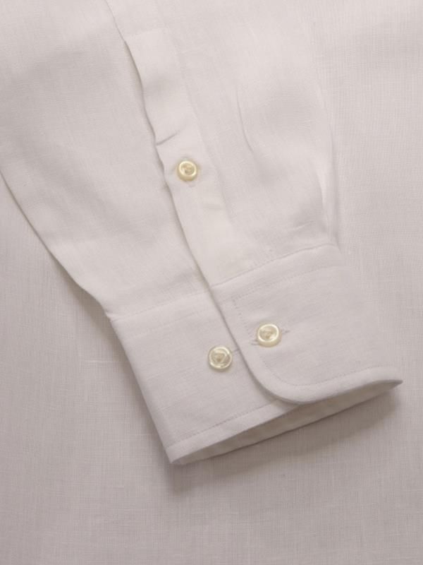 Positano White Solid Full sleeve single cuff Tailored Fit Semi Formal Cut away collar Linen Shirt