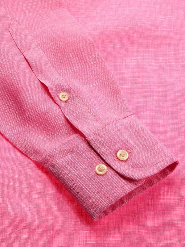 Fil A Fil Pink Solid Full sleeve single cuff Tailored Fit Semi Formal Linen Shirt
