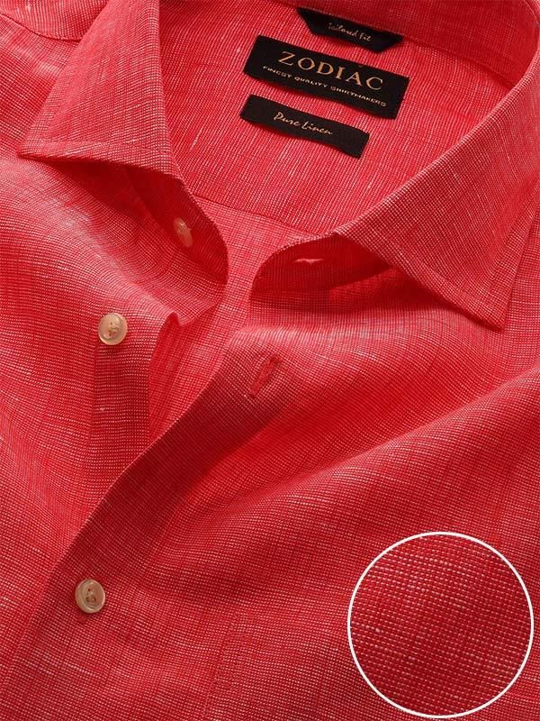 Fil A Fil Red Solid Full sleeve single cuff Tailored Fit Semi Formal Linen Shirt
