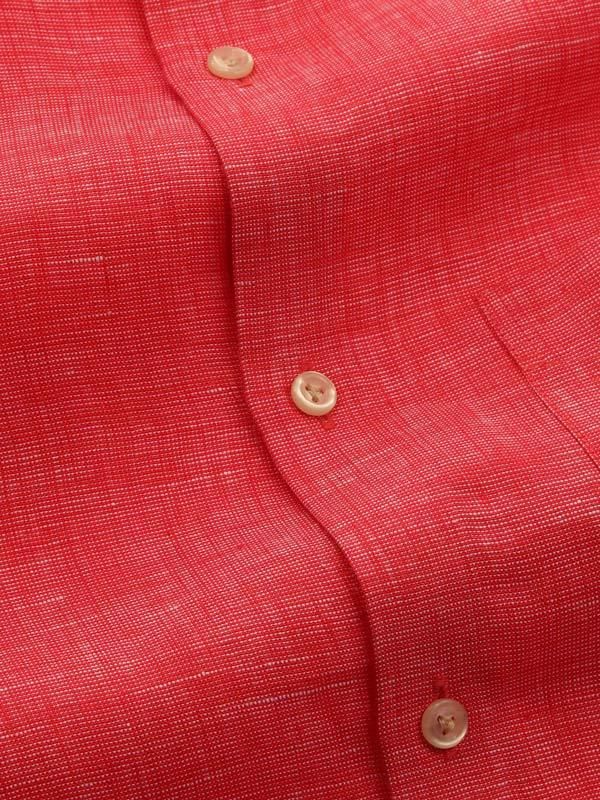 Fil A Fil Red Solid Full sleeve single cuff Tailored Fit Semi Formal Linen Shirt