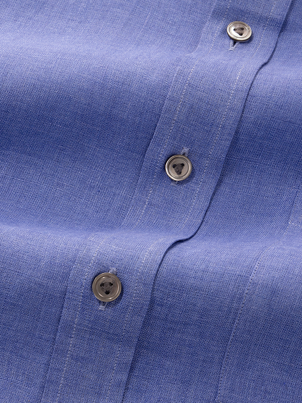 Positano Blue Solid Full Sleeve Single Cuff Classic Fit Semi Formal Linen Shirt