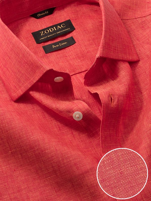 Positano Orange Solid Half Sleeve Classic Fit Semi Formal Cut away collar Linen Shirt
