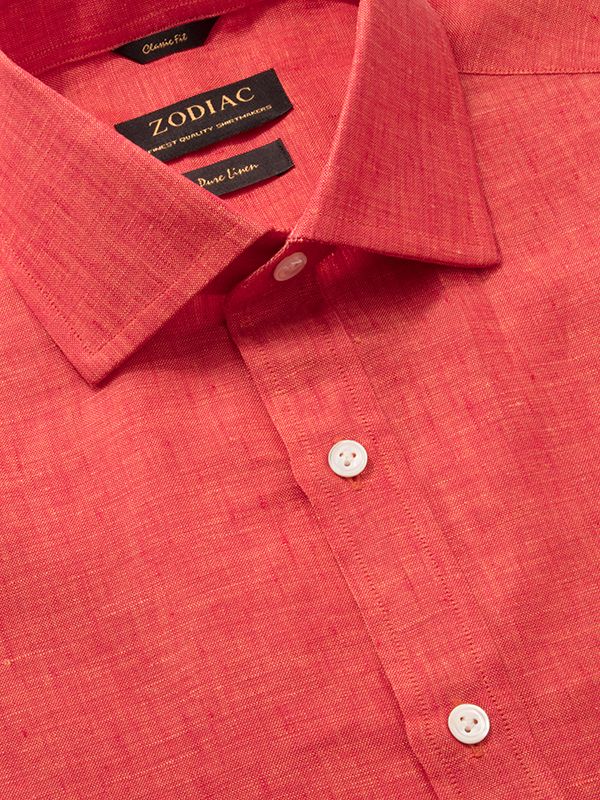 Positano Orange Solid Half Sleeve Classic Fit Semi Formal Cut away collar Linen Shirt
