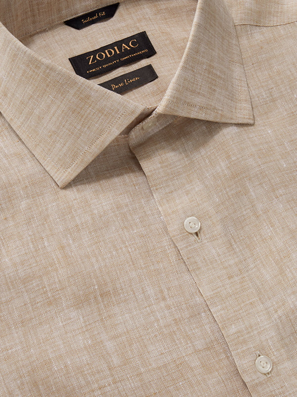 Buy Positano Sand Solid Half Sleeve Tailored Fit Semi Formal Linen Shirt