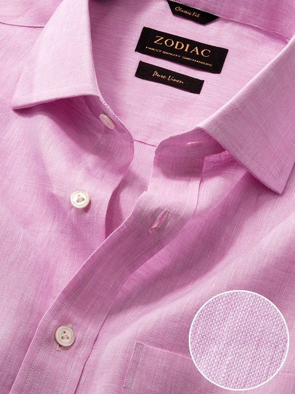 Positano Pink Solid Full Sleeve Classic Fit Semi Formal Linen Shirt