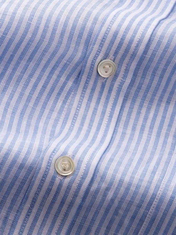 Positano Sky Striped Full sleeve single cuff Classic Fit Semi Formal Linen Shirt
