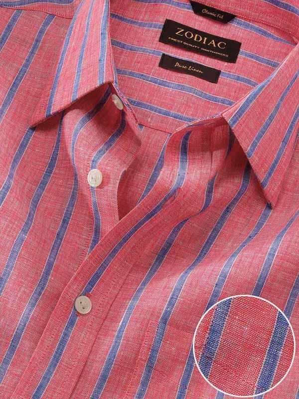 Positano Red Striped Half sleeve Classic Fit Semi Formal Linen Shirt