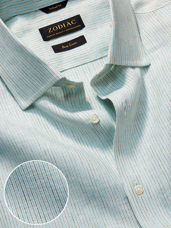 Buy Positano Aqua Striped Half Sleeve Tailored Fit Semi Formal Linen ...