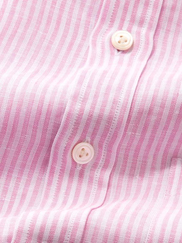 Positano Pink Striped Full Sleeve Single Cuff Classic Fit Semi Formal Linen Shirt