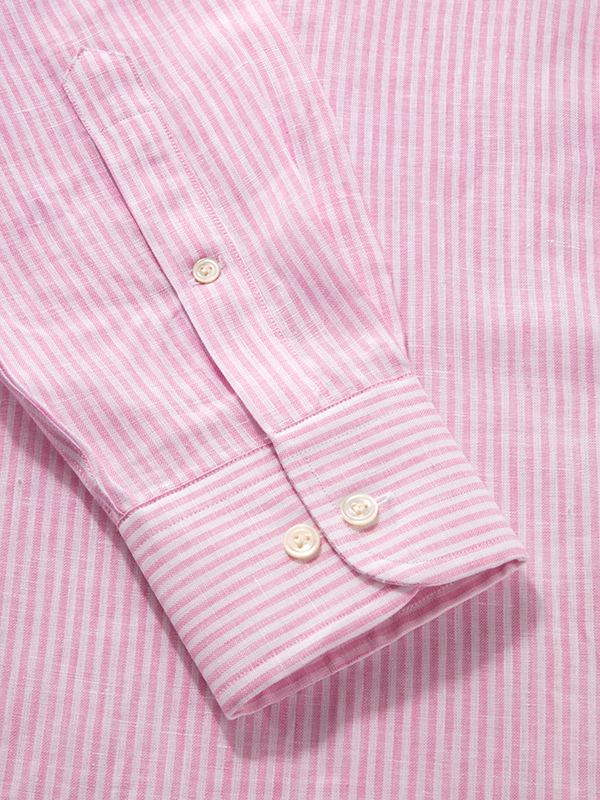 Positano Pink Striped Full Sleeve Single Cuff Classic Fit Semi Formal Linen Shirt