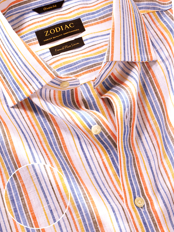 Positano Orange Striped Half Sleeve Classic Fit Semi Formal Linen Shirt