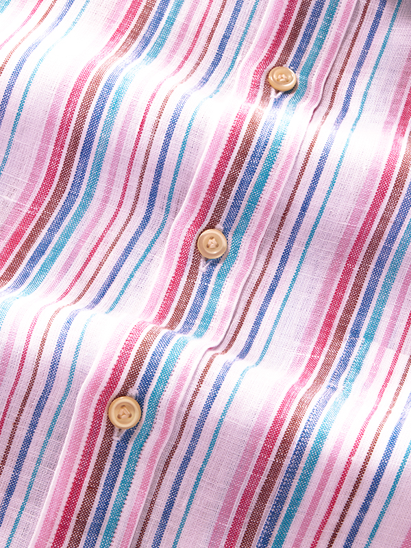 Positano Pink Striped Half Sleeve Classic Fit Semi Formal Linen Shirt