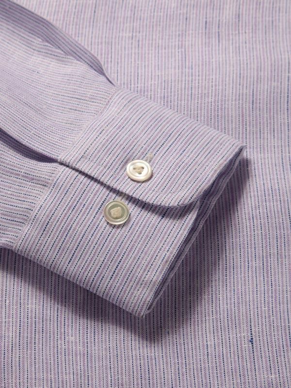 Positano Lilac Striped Full sleeve single cuff Tailored Fit Semi Formal Linen Shirt