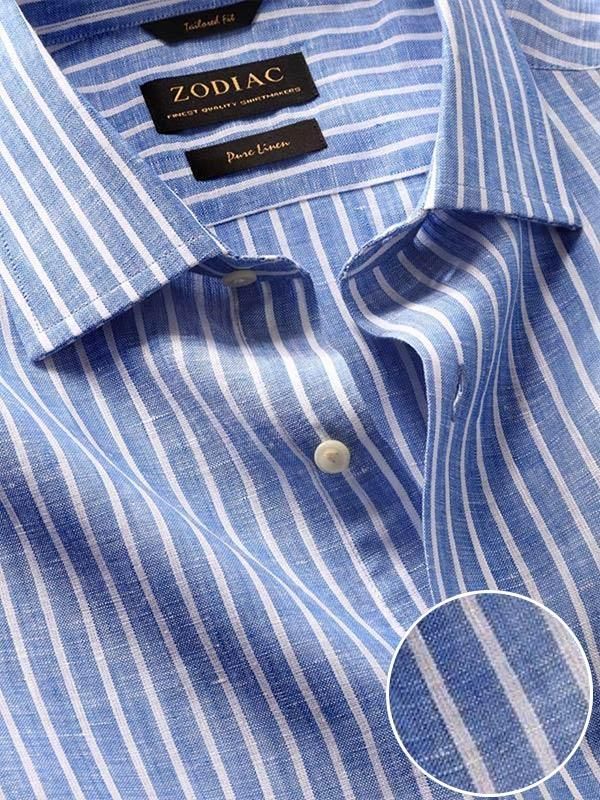 Positano Blue Striped Half sleeve Tailored Fit Semi Formal Linen Shirt