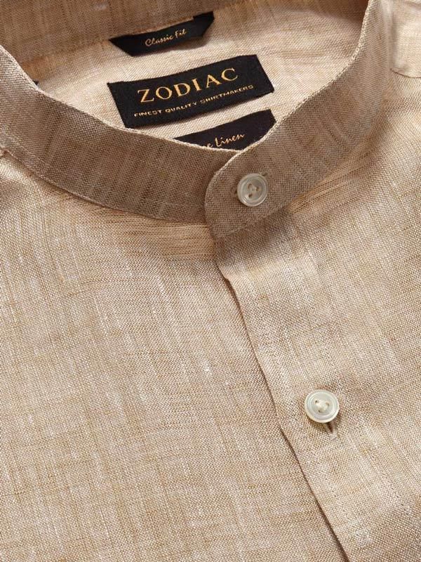 Positano Sand Solid Full sleeve single cuff Classic Fit Semi Formal Linen Shirt