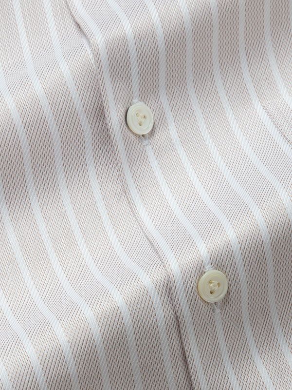 Marcello Beige Striped Full sleeve single cuff  Classic Formal Cotton Shirt