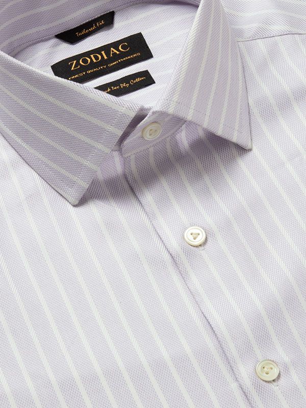Marcello Lilac Striped Full sleeve single cuff  Classic Formal Cotton Shirt