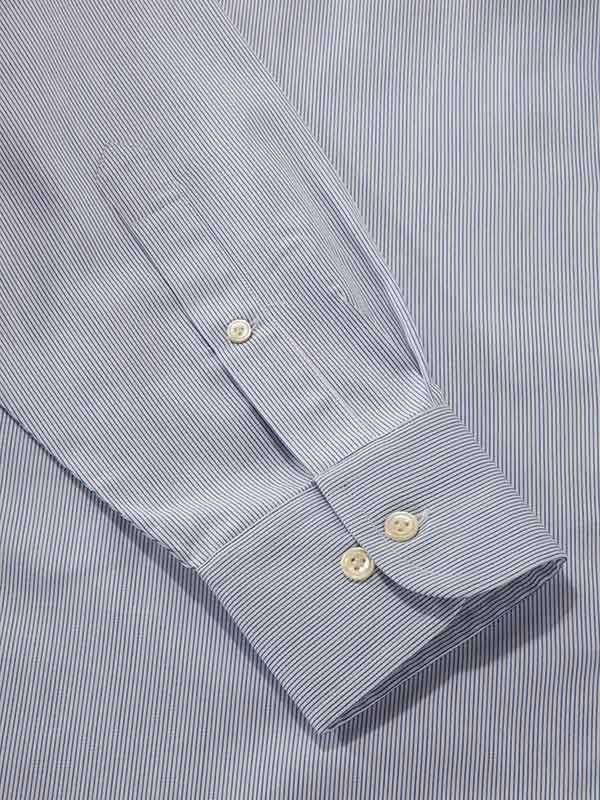 Marchetti Blue Striped Full Sleeve Single Cuff Classic Fit Classic Formal Cotton Shirt